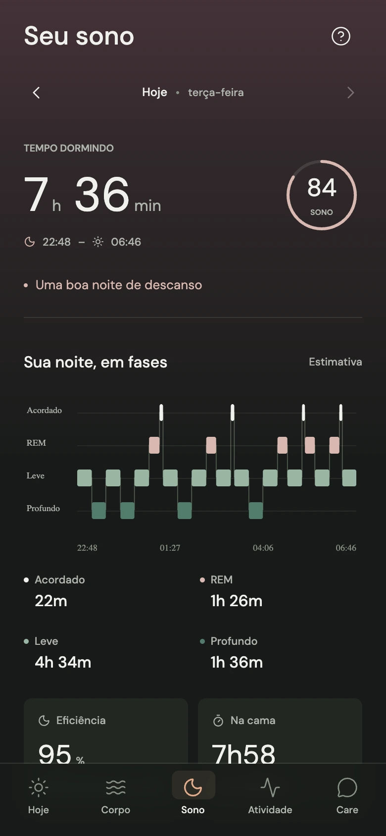 Prévia da tela Sono do aplicativo Rheo